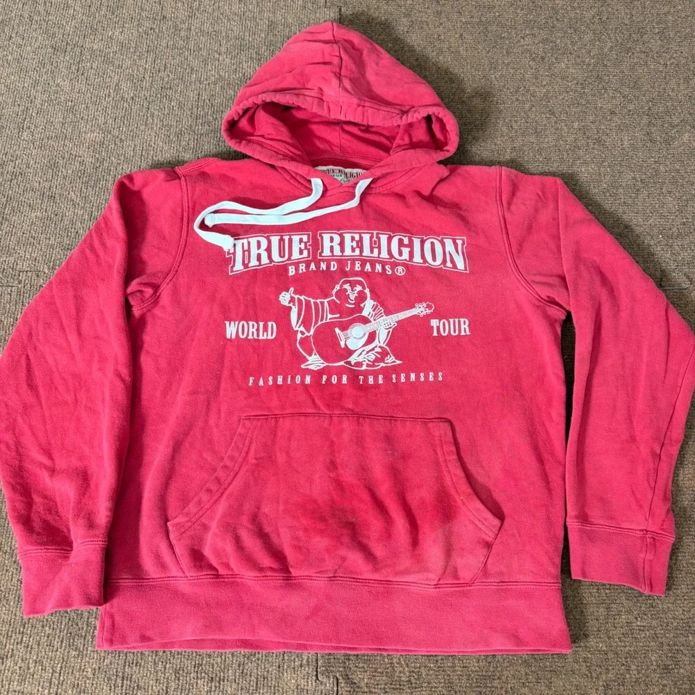 True‎ Religion Mens World Tour Buddha Hoodie Red Graphic Sweatshirt Small B+